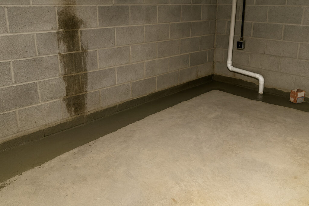 Basement waterproofing system installed along foundation wall in Ohio